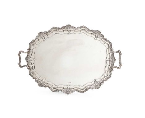 A George V twin-handled tray Fenton Bros., Sheffield 1912, of oval outline with a raised cast scroll and shell border, raised