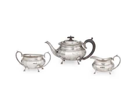 A 1920s three-piece tea service William Adams Ltd., Birmingham 1927, comprising a teapot, twin handled sugar basin, and a mil