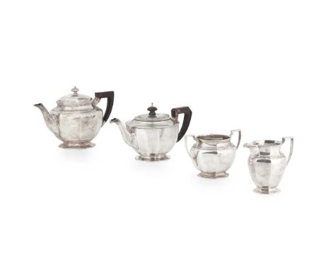 A 1930s three-piece tea service  Mappin &amp; Webb, Sheffield 1936, comprising a teapot, a twin-handled sugar basin and a mil