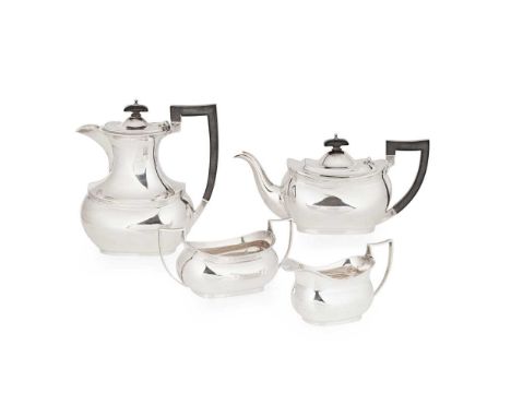 A 1930s four-piece tea service  M M Henderson Ltd (of Glasgow), Birmingham 1934, comprising a waterpot, teapot, twin-handled 
