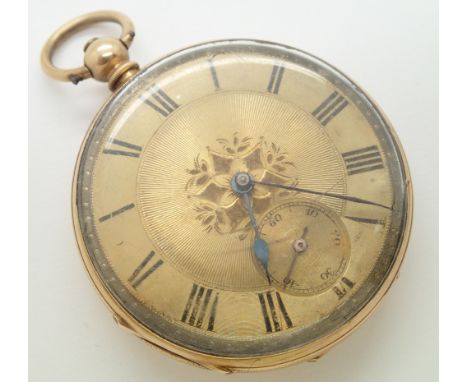 14ct gold open face pocket watch 15 jewels compensated balance  CONDITION REPORT: Item does winds but does not run, few minor