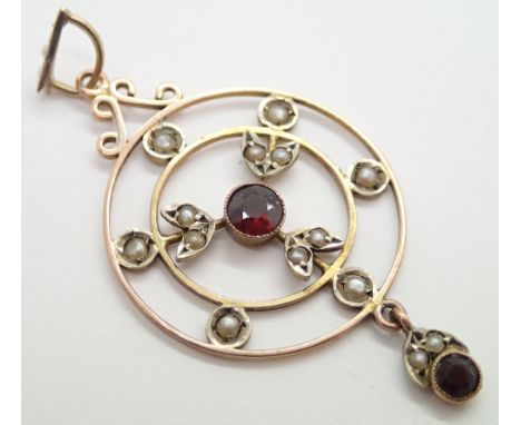 Edwardian Unmarked PRESUMED gold garnet and seed pearl pendant 2.5g  CONDITION REPORT: Unmarked and no damage to this item.