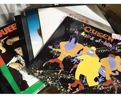 Collection of eight Queen LP records including Day at the Races Kind of Magic etc 