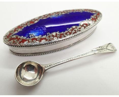 Hallmarked silver trinket box Sheffield assay and a Georgian silver sauce spoon 