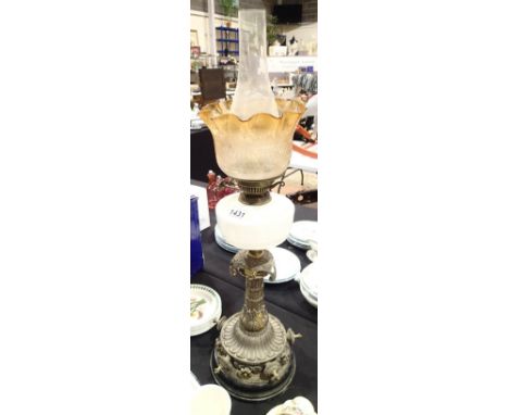 Large Arts and Crafts Victorian table lamp with glass shade H: 90 cm