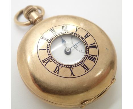 Gold plated half hunter pocket watch  CONDITION REPORT: This item was working at the time of lotting. 