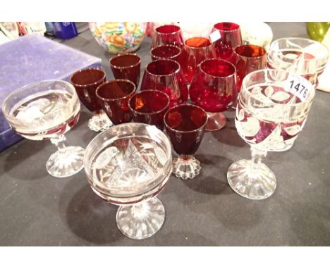 Collection of cranberry ruby and cutaway crystal glassware 
