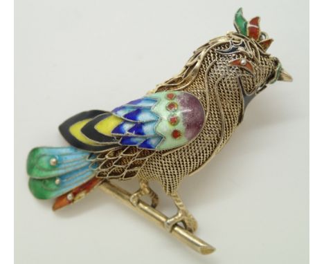 Silver gilt enamel bird brooch L: 5 cm 