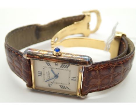 Must De Cartier silver gold plated ladies tank wristwatch on original strap CONDITION REPORT: This item was NOT working at lo