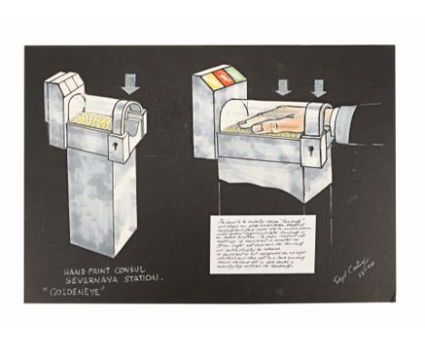JAMES BOND: GOLDENEYE (1995) - Hand-drawn Syd Cain Handprint Device DesignsHand-drawn Syd Cain handprint designs from the pro