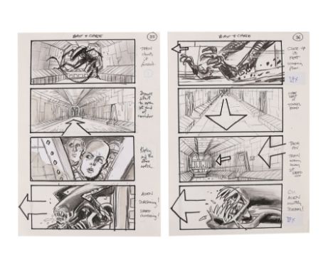 ALIEN3 (1992) - Martin Asbury Hand-drawn Storyboards for Bait and Chase SequenceHand-drawn storyboards from the production of