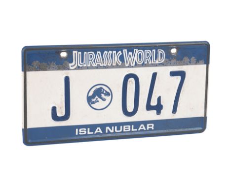 JURASSIC WORLD (2015) - Jurassic World Vehicle Licence PlateA Jurassic World vehicle licence plate from Colin Trevorrow's act