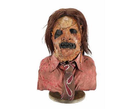LEATHERFACE: THE TEXAS CHAINSAW MASSACRE III (1990) - Leatherface (R.A. Mihailoff) Mask DisplayLeatherface's (R. A. Mihailoff
