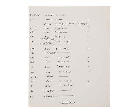 STAR WARS: A NEW HOPE (1977) - Anthony Daniels Collection: Anthony Daniels Handwritten Movement Order from March and April 19