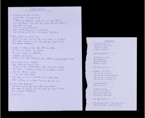 OASIS - "Shakermaker" and "Supersonic" Lyrics Handwritten by Noel GallagherThe lyrics for the Oasis songs "Shakermaker" and "