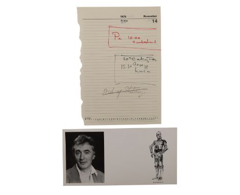 STAR WARS: A NEW HOPE (1977) - Anthony Daniels Collection: Anthony Daniels' Personal Diary Page Detailing his First Meeting w