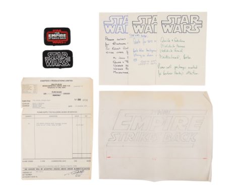 STAR WARS: THE EMPIRE STRIKES BACK (1983) - Ralph McQuarrie Hand-drawn Title Artwork, Patches and Handwritten NotesA Ralph Mc