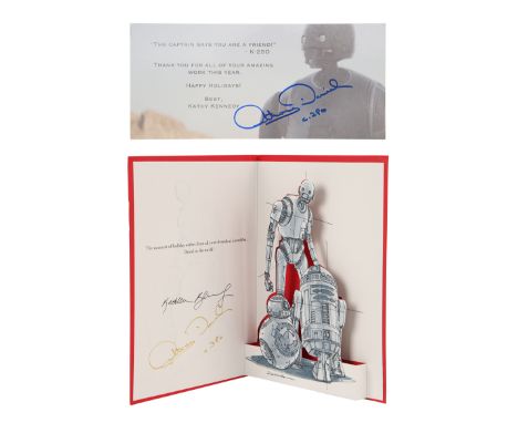 STAR WARS: VARIOUS PRODUCTIONS - Anthony Daniels Collection: Pair of Autographed Holiday Cards from Kathleen KennedyA pair of