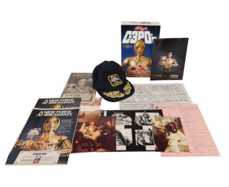 STAR WARS: VARIOUS PRODUCTIONS - Anthony Daniels Collection: Hero Prop "C-3PO's" Cereal Box, Storyboards, Photographs and Cap