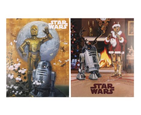 STAR WARS: VARIOUS PRODUCTIONS - Anthony Daniels Collection: Two Large C-3PO and R2-D2 Artwork Prints Autographed by Anthony 