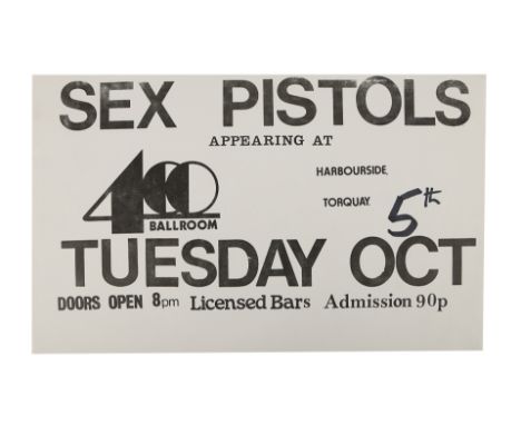 SEX PISTOLS, THE - 400 Ballroom Torquay Concert HandbillA handbill promoting the Sex Pistols concert at the 400 Ballroom, Tor