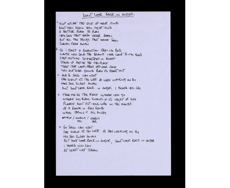 OASIS - "Don't Look Back In Anger" Lyrics Handwritten by Noel GallagherThe lyrics for the Oasis song "Don't Look Back In Ange