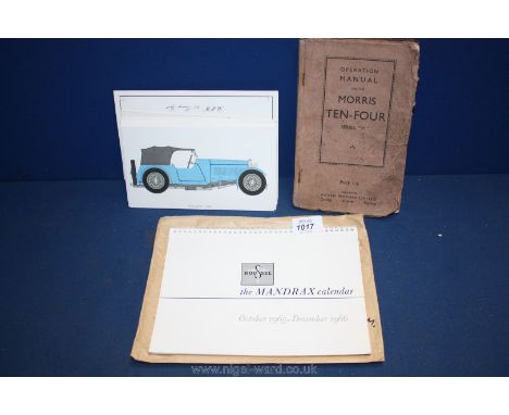 A Morris Ten-Four Series "M" original Operation Manual and modern prints of vintage cars.