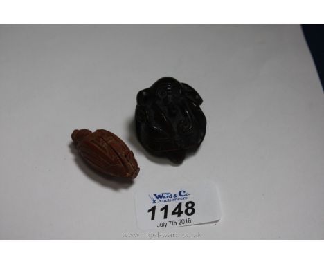 A Meiji period netsuke of a turtle and octopus together with a carved figure