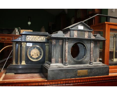 A Slate mantle clock Case (lacking movement or face) together with a Slate Armstrong Clock, made in Paris