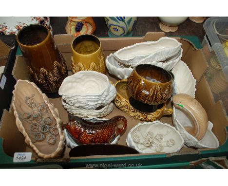A large quantity of Sylvac vases, a fish sauce bowl and saucer, two tall vases, etc