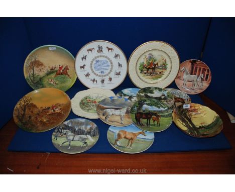 A quantity of plates including eight Spode 'The Noble Horse' plates, Royal Winton Grimwades hunting scene plate, Royal Doulto