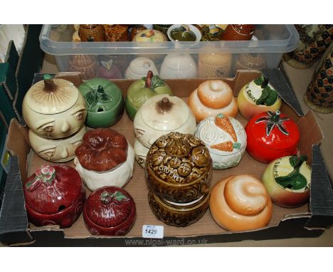 A quantity of Sylvac lidded sauce pots to include chutney, apple, tomato, bread, etc