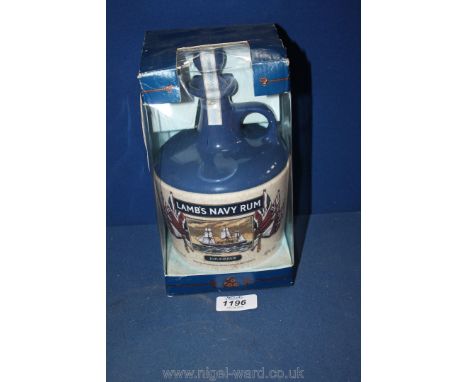 A vintage ceramic bottle of Lambs Navy Rum, boxed and sealed
