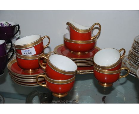 A Paragon bone china Teaset for six, minus the teapot, design no. 8802, some hairline cracks
