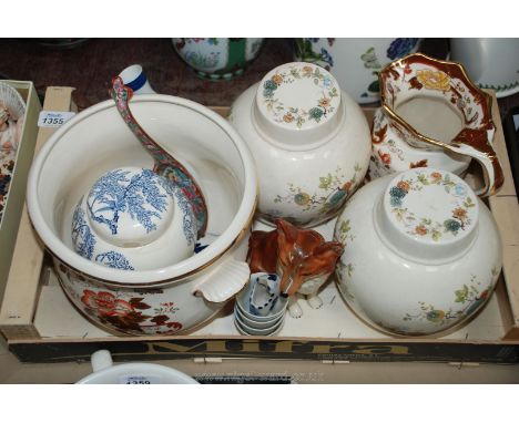 A pair of Masons ginger jars, a Masons blue and white 'Koro' and a Masons 'Brown Velvet' planter and jug (some a/f) together 