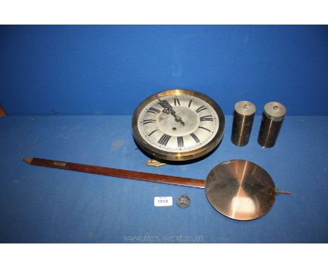 A Clock movement, makers name and anchor on back No. 1827888, weights and pendulum