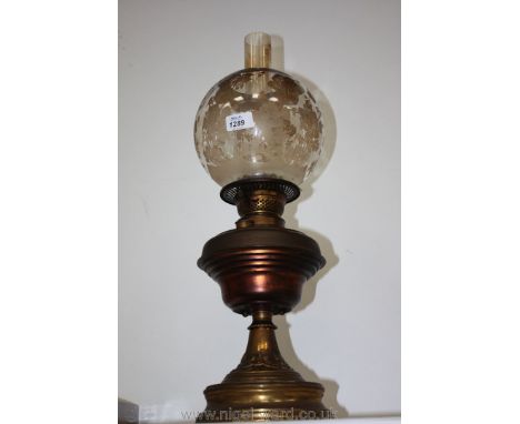 A Victorian Oil Lamp with acid etched shade
