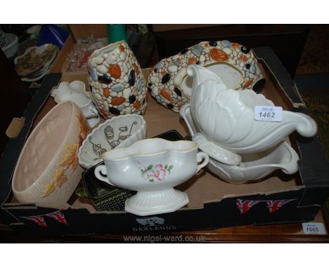 A quantity of Sylvac and Falcon ware flower troughs and vases including pebble effect