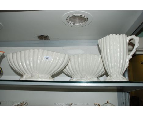 A pair of Sylvac flower troughs and a matching vase