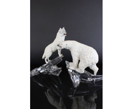 Two Contemporary ceramic and glass sculptures a Polar Bear and  Wolf. 