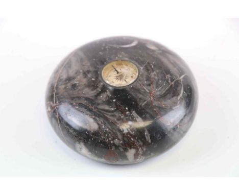 A vintage polished agate paperweight with compass mounted to centre. 