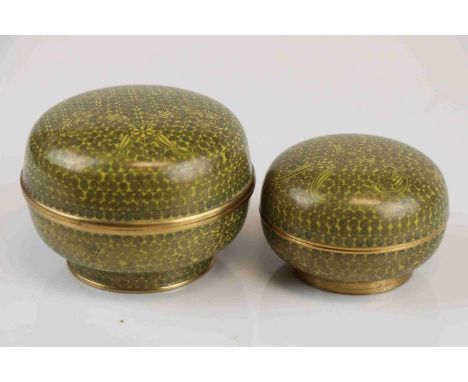 Two matching Chinese Cloisonne yellow enamel trinket boxes. 