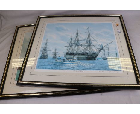 Framed and glazed  print of the Mary Rose with C.O.A verso together with similar Nelson Rejoins The Victory. 