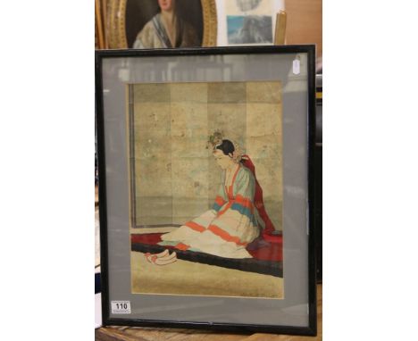 An antique Oriental woodblock print 'Korean Bride', signed Elizabeth Keith 40 x 29 cm .