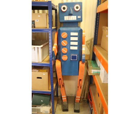 Life Size Wooden painted Robot figure with movable limbs 184 cm in height. 