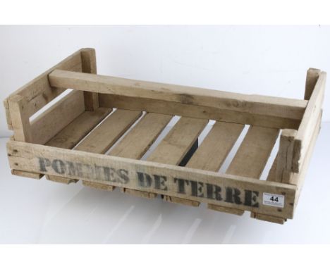 Original Vintage French Wooden Trug / Crate marked ' Pommes De Terre '(potatoes), 60cms long 