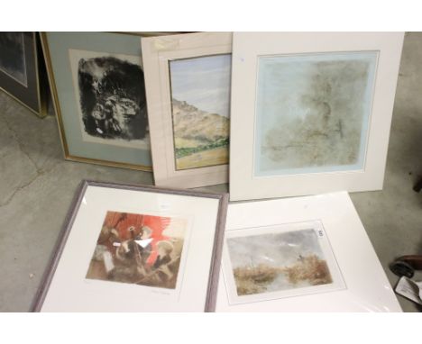Bernard Dunstan limited edition coloured print musicians no 77/250 two unframed prints similar watercolour and a framed and g