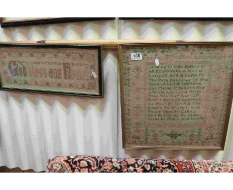A Framed and glazed  early 19th century Georgian sampler Honour Marks aged 7 1821. 42 X 40 CM together with a God bless Our H
