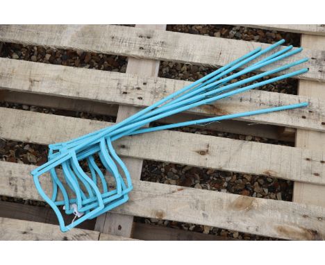 Eight Vintage Blue Metal Golf Hole Flags, 72cms high 