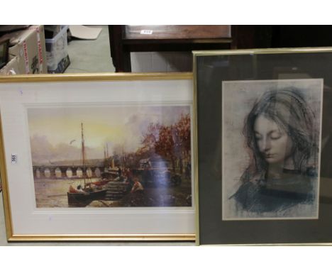 Pietro Annigoni framed and glazed print titled Christina together with a Michael Lees coloured print The Country Bus with COA